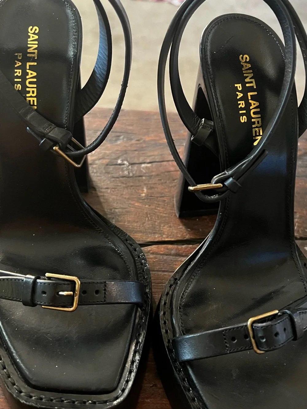 Saint Laurent Platz 105 Black Platform Sandals with Ankle Strap
